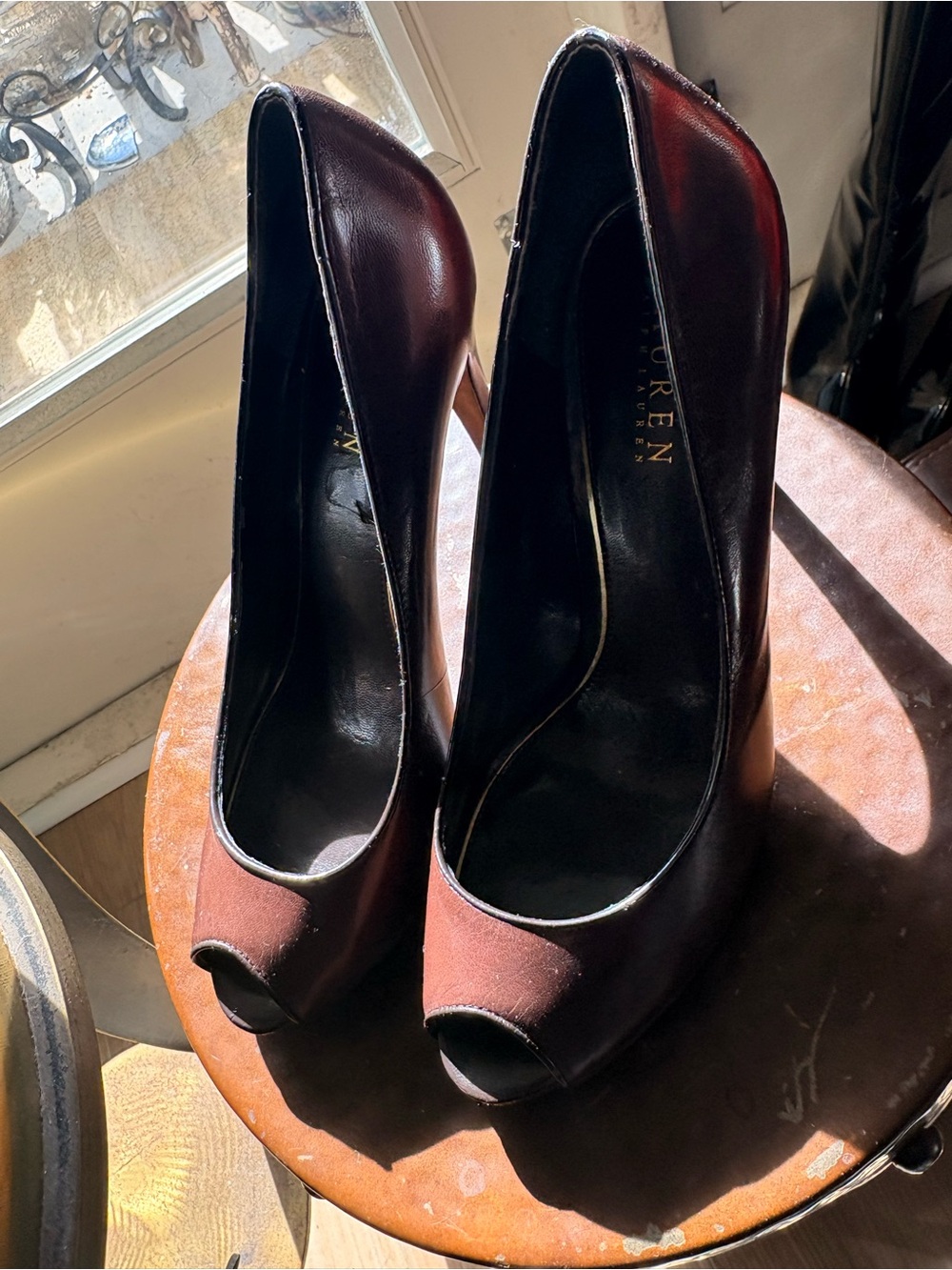 Lauren Ralph Lauren Chocolate Peep-Toe High Heels